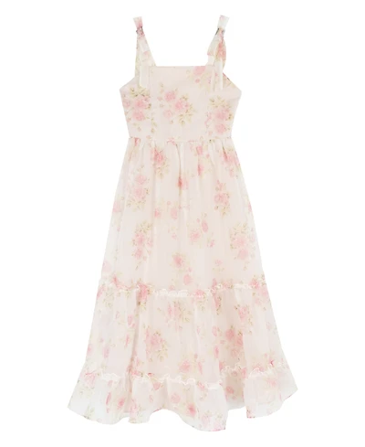 Rare Editions Girls' 7-16 Printed Floral Organza 3-Tier Maxi Dress with Tie Straps