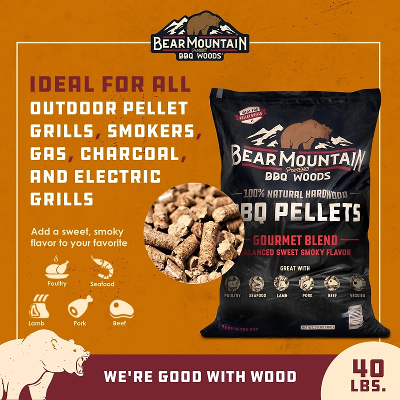 Bear Mountain Bbq All Natural Hardwood Gourmet Smoker Pellets 2 Pack, 40 lbs