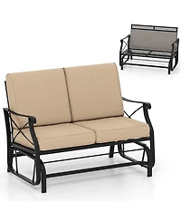 Gymax Outdoor 2-Person Glider Rocking Chair Loveseat with Thick Cushions and Metal Frame