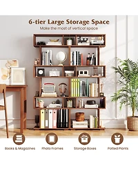 Gymax 2 Piece 6 Tier Bookshelf Geometric Bookcase with Anti Tipping Kits Wooden Display Shelf