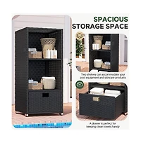 Aoxun Woven Dresser with Drawers, Modern Metal Frame for Living Room or Entryway