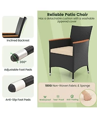 Costway 11 Pcs Patio Wicker Dining Set with Double-Sided Outdoor Umbrella 8 Stackable Chairs