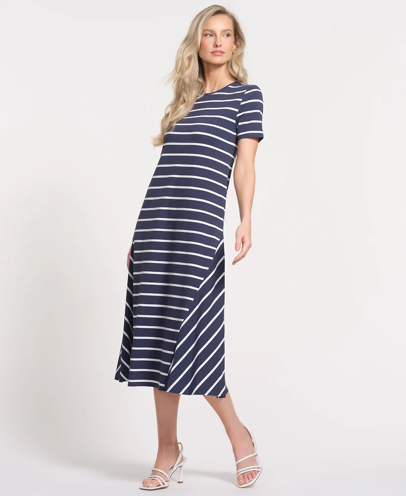 Isaac Mizrahi Women's Striped Crewneck Midi Dress