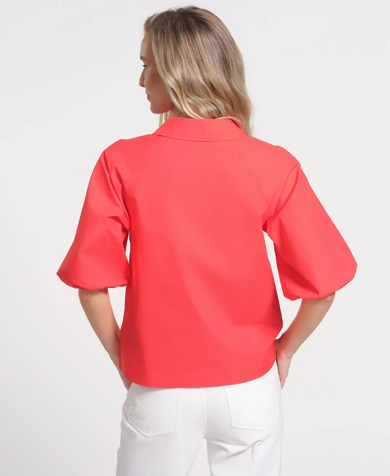 Isaac Mizrahi Women's Peter Pan Collar 3/4-Length Sleeve Top