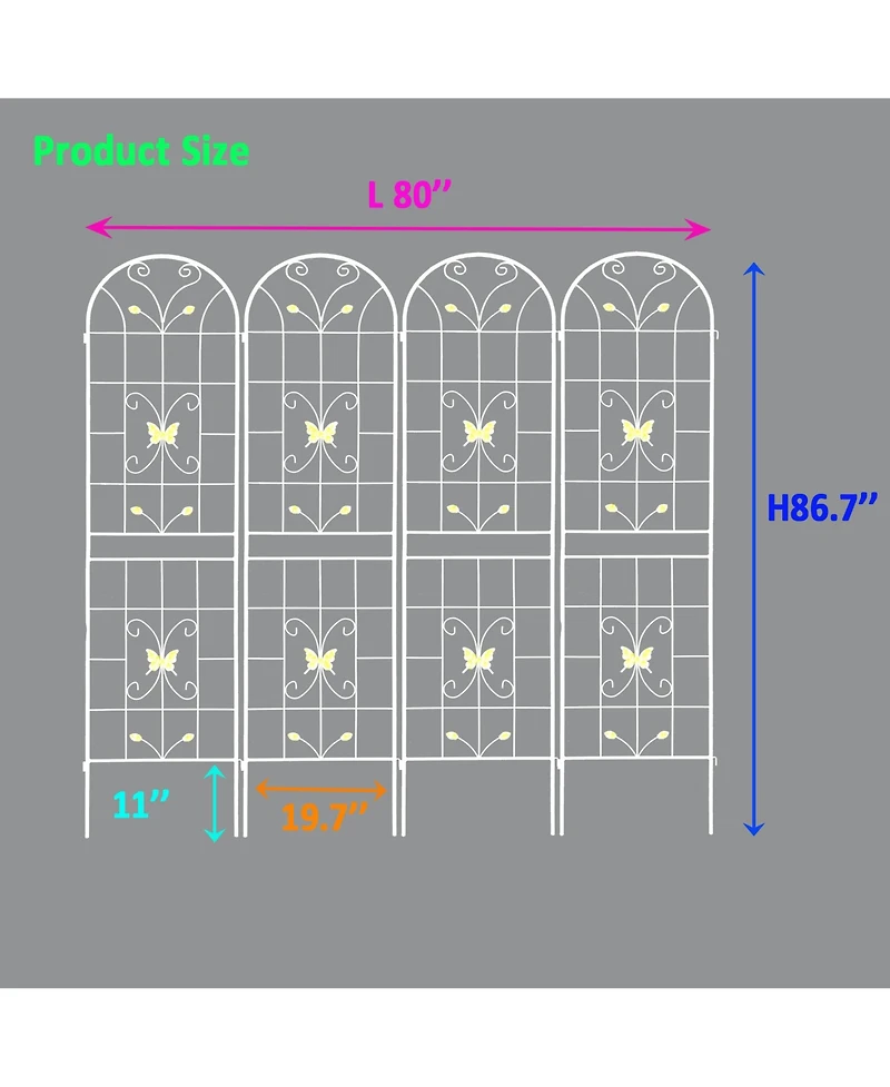 Clihome Metal Garden Trellis 86.7" x 19.7" Rustproof Trellis for Climbing Plants Outdoor Flower Support