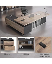 Logicfox Large Executive Desk with Drawers Cabinet Outlet Cable Management for Business Furniture Set Workstation