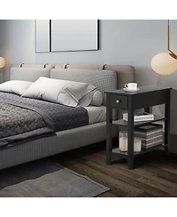 sumyeg 3-Tier Nightstand Bedside Table Sofa Side with Double Shelves Drawer