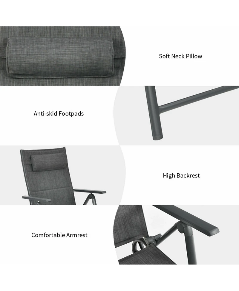 Clihome Patio Reclining Chaise Lounge with Adjustable Neck Pillow