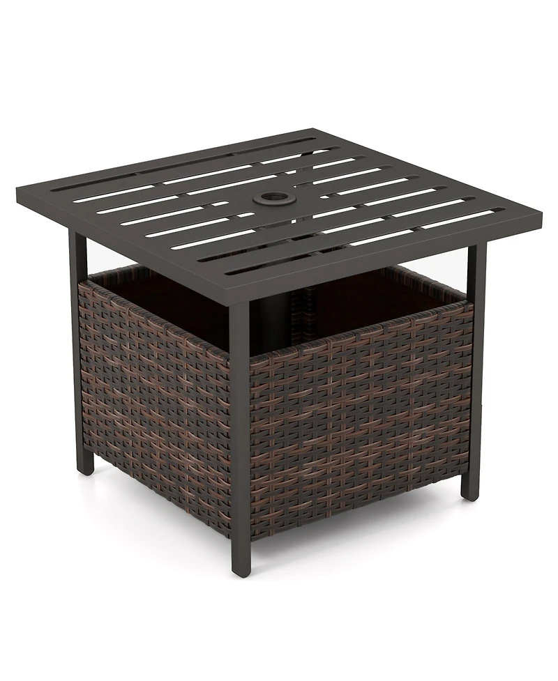 sumyeg Outdoor Patio Rattan Wicker Side Table with Steel Frame for Deck and Garden