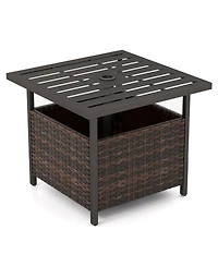 sumyeg Outdoor Patio Rattan Wicker Side Table with Steel Frame for Deck and Garden