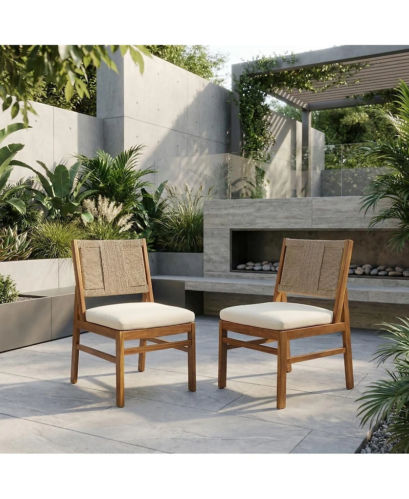 Asagikoiai Outdoor 7-Piece Acacia Wood Dining Set with Wicker Woven Chairs and Cushions