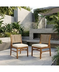 Asagikoiai Outdoor 7-Piece Acacia Wood Dining Set with Wicker Woven Chairs and Cushions