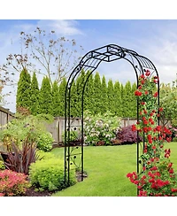 Clihome Metal Garden Arch with Gate 79.5" Wide x 86.6" High Climbing Plants Support Rose Arch Outdoor