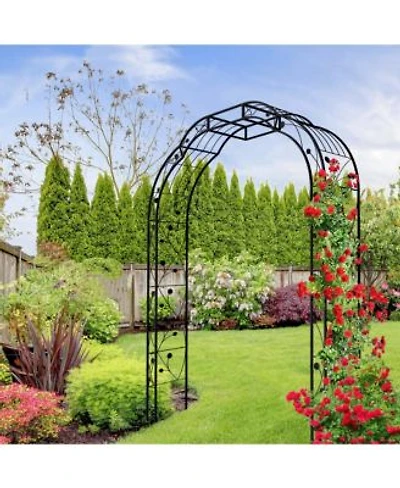 Clihome Metal Garden Arch With Gate 79.5 Wide X 86.6 High Climbing Plants Support Rose Arch Outdoor