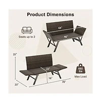 Boyel Living Patio Convertible Sofa for 2 Quick Dry Foam Padded Rattan with Armrests