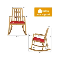 Boyel Living Patio Acacia Wood Rocking Chair Sofa with Armrest and Cushion for Garden Deck