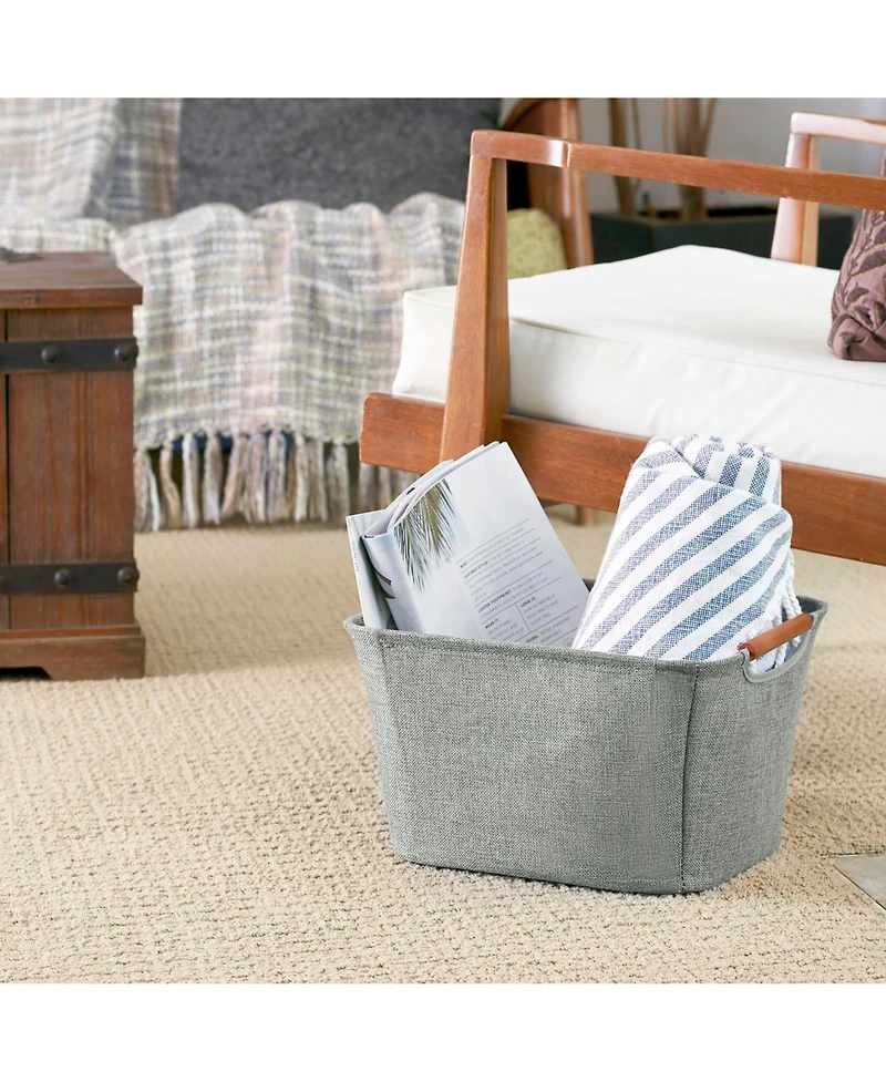 Household Essentials Medium Tapered Soft-Side Storage Bin with Wood Handles
