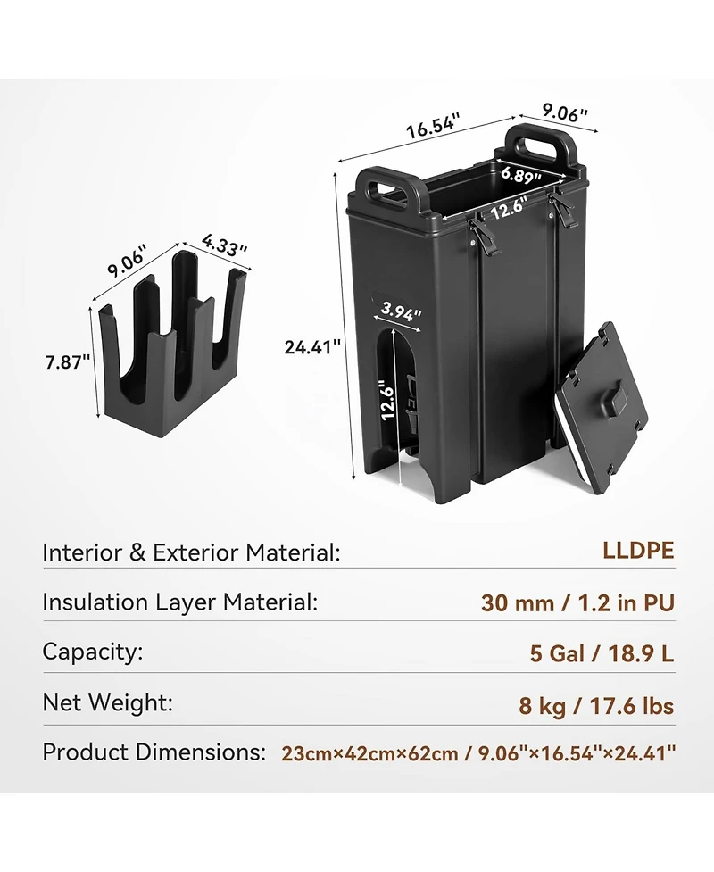 Tribesigns 5 Gallon Insulated Beverage Dispenser - Commercial Hot and Cold Drink Server, 1.2" Thick Foam Insulation, Food-Grade Lldpe