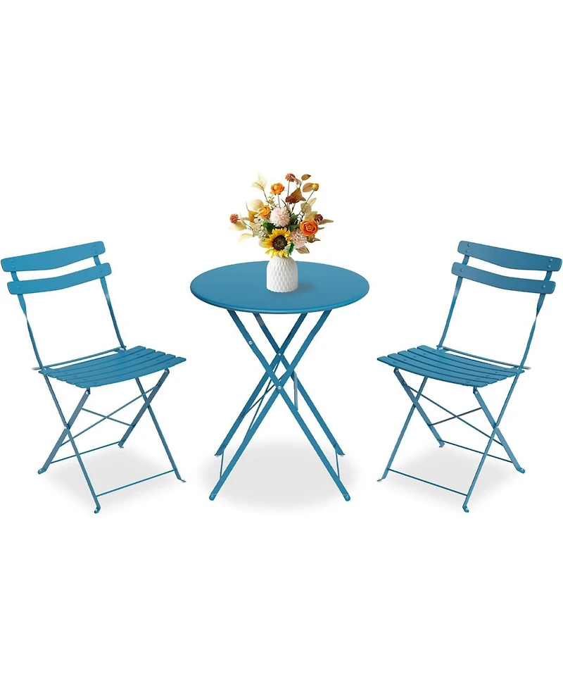 gaomonFolding Patio Bistro Set, Metal Table and Chairs, Outdoor Indoor Compact Bistro Set for Balcony Porch Garden