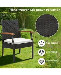 Clihome 7 Pieces Rattan Patio Dining Set with Umbrella Hole