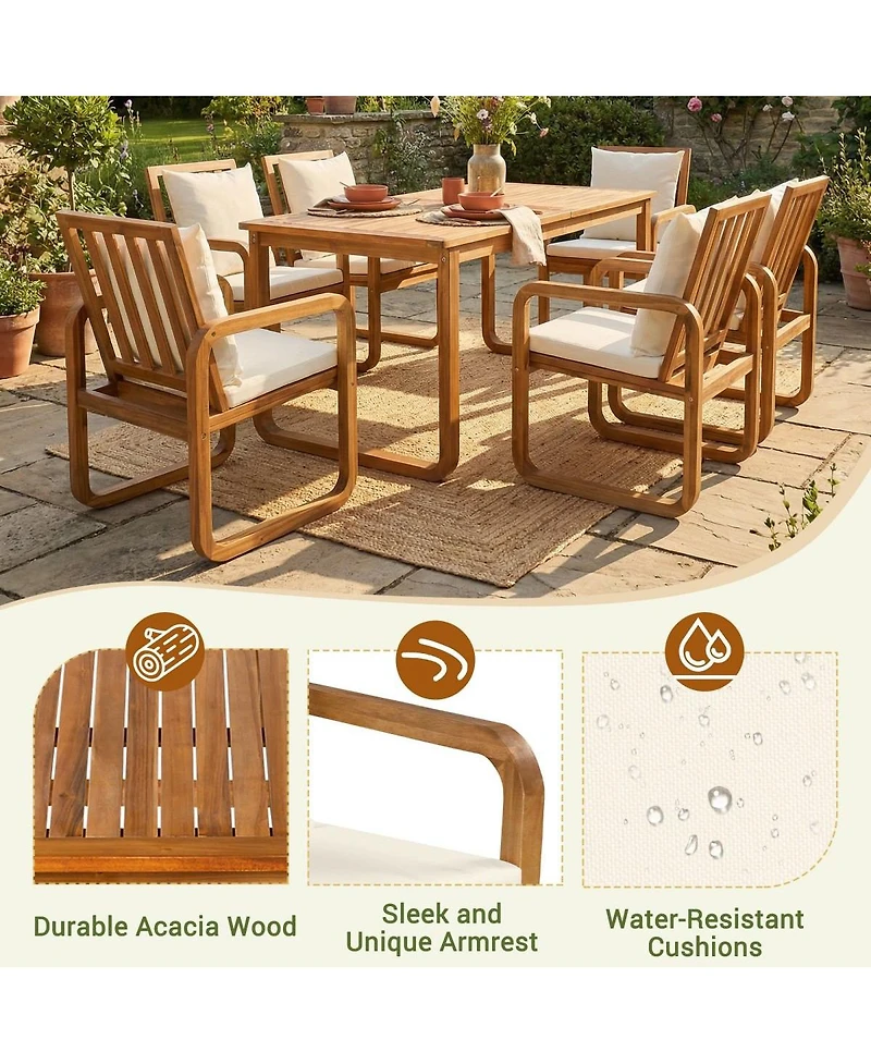 Asagikoiai 7-Piece Acacia Wood Patio Dining Set with Rectangular Outdoor Table and 6 Armchairs
