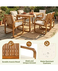 Asagikoiai 7-Piece Acacia Wood Patio Dining Set with Rectangular Outdoor Table and 6 Armchairs