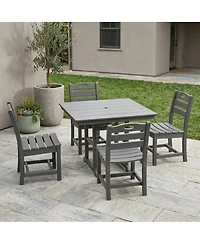 Asagikoiai 5-Piece All-Weather Hdpe Outdoor Dining Set with Umbrella Hole