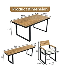Asagikoiai 6-Piece Acacia Wood Outdoor Dining Set with Cushions and Bench, Patio Furniture for 6-Asagikoiai