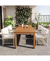 Asagikoiai 5-Piece Acacia Wood and Rattan Patio Dining Set, 67" Dining Table and 4 Chairs