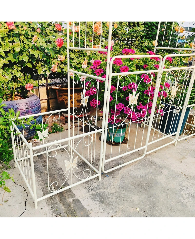 Clihome Metal Garden Arch with Gate 79.5" Wide x 86.6" High Climbing Plants Support Rose Arch Outdoor