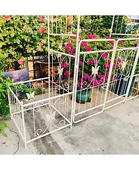 Clihome Metal Garden Arch with Gate 79.5" Wide x 86.6" High Climbing Plants Support Rose Arch Outdoor