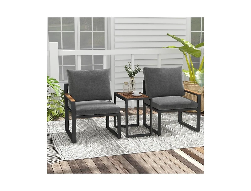 Boyel Living 3 Pieces Aluminum Frame Weatherproof Outdoor Conversation Set with Soft Cushions