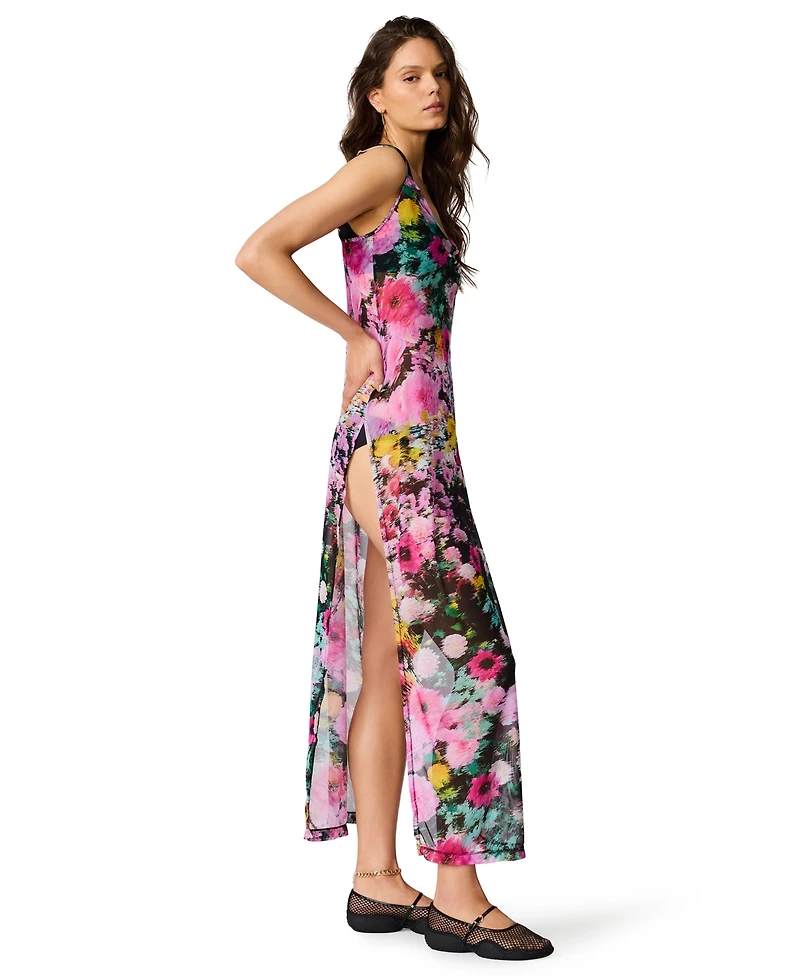 Steve Madden Women's Mesh Cowl Neck Cover-Up Maxi Dress