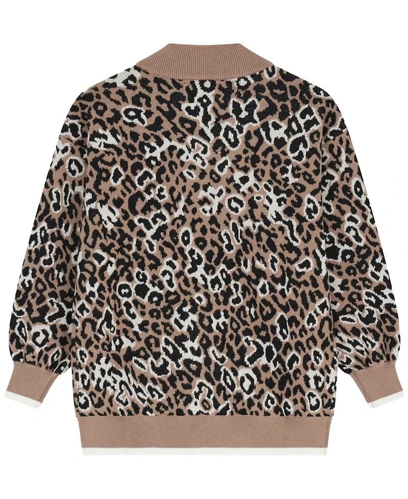 Guess Girls' 7-16 Long-Sleeve Leopard Cardigan Sweater