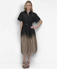 Dkny Women's Short-Sleeve Drawstring Button-Down Shirt Dress