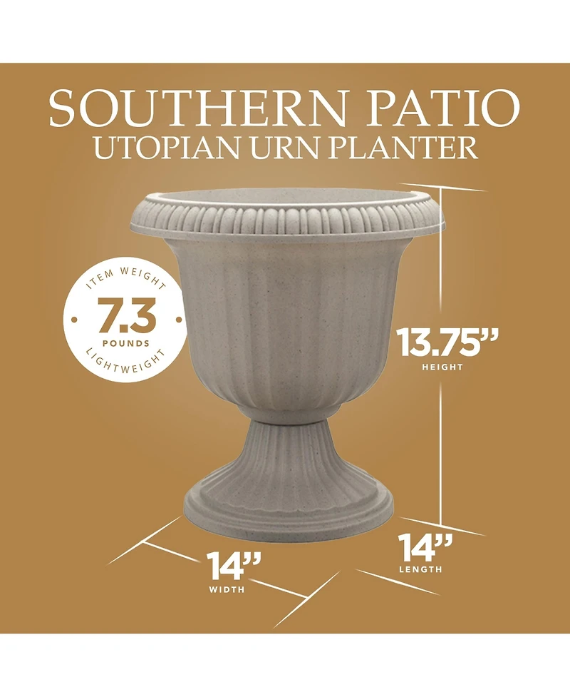 Southern Patio 14" Outdoor Lightweight Resin Utopian Urn Planter, Stone (2 Pack)