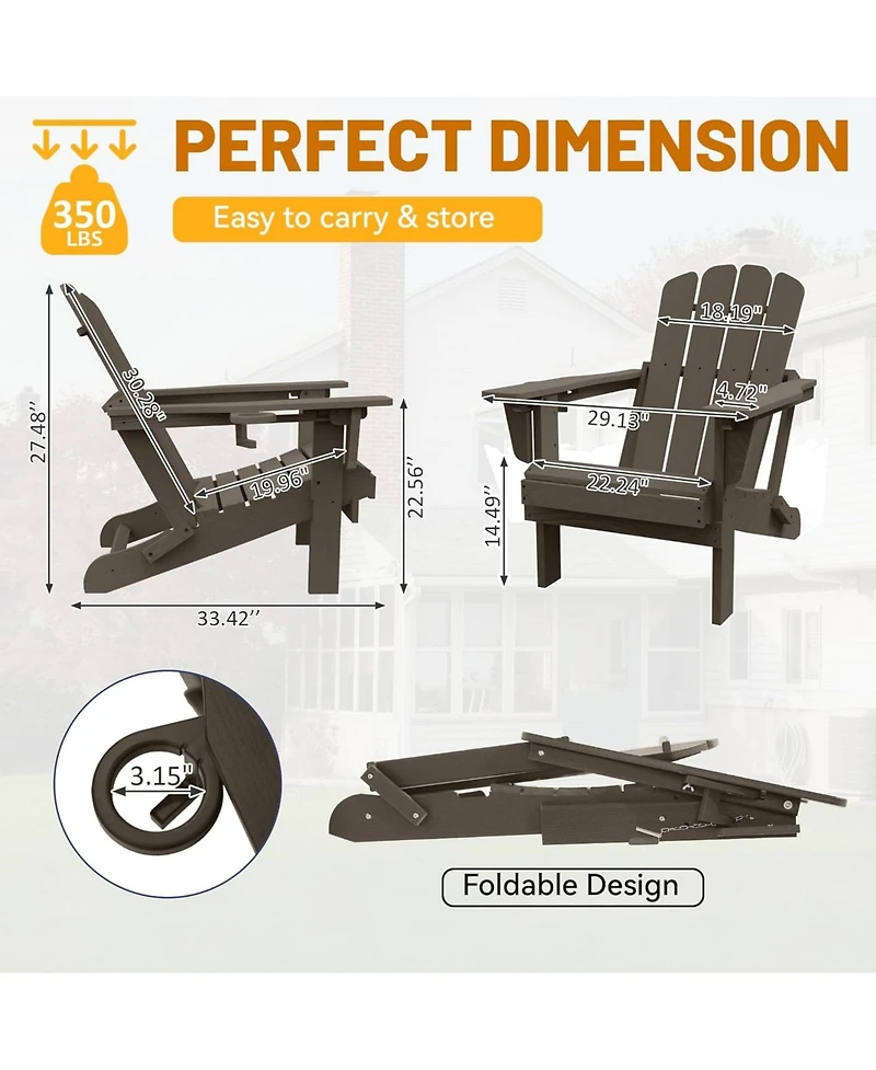 Clihome Folding Outdoor Adirondack Chairs with Cup Holders