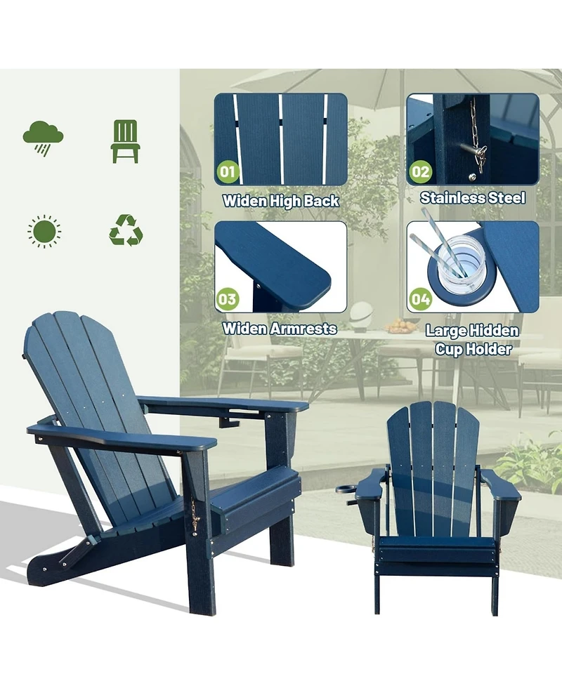 Clihome Folding Outdoor Adirondack Chairs with Cup Holders