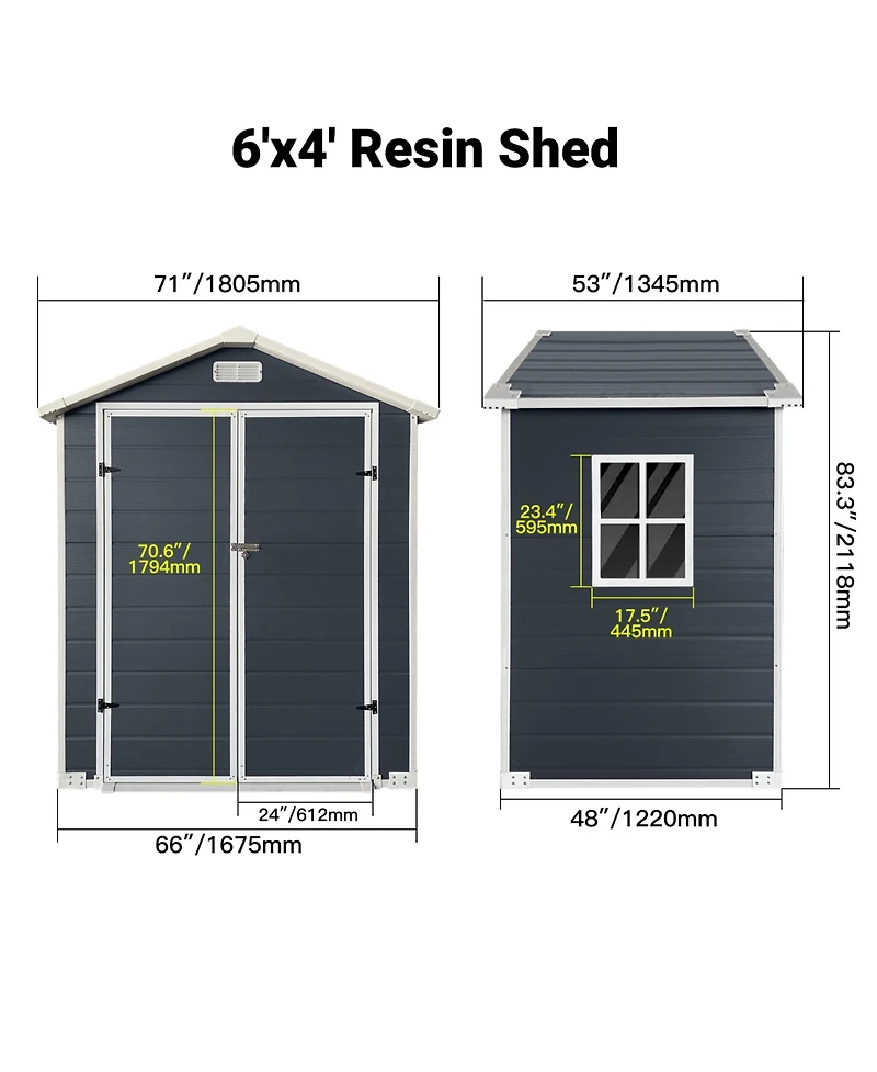 Clihome Plastic Outdoor Storage Shed with Floor and Lockable Door