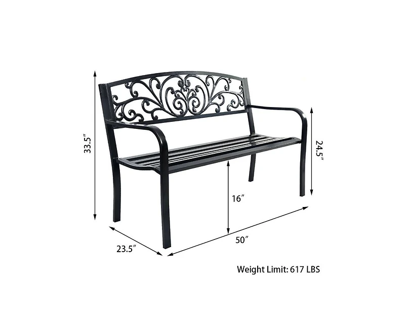 Clihome Patio Park Steel Frame Cast Iron Backrest Bench Porch Chair