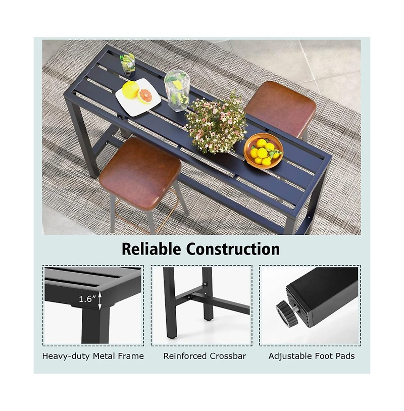 Boyel Living 55 Inch Outdoor Bar Table with Waterproof Top and Heavy duty Metal Frame L
