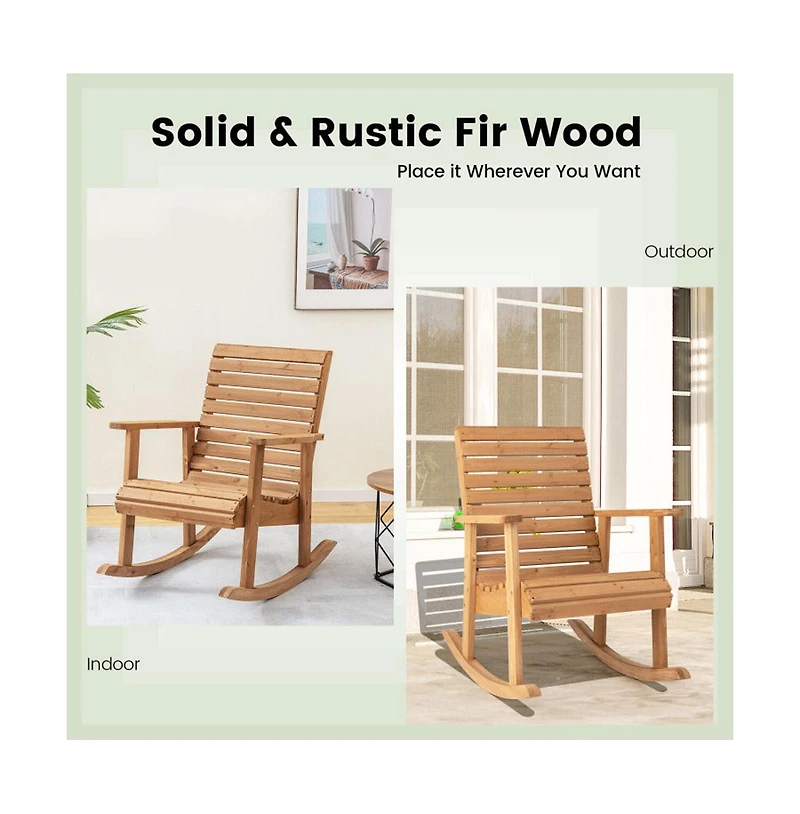 Boyel Living Outdoor Fir Wood Rocking Chair with High Backrest