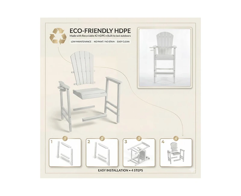 sumyeg All Weather Hdpe Bar Height Adirondack Chair with Armrests and Cup Holder