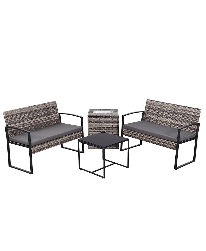 Boyel Living 4-Piece Outdoor Patio Set with Ice Bucket Table, Pe Rattan Conversation Storage, Waterproof Cushions