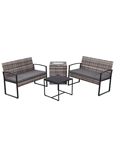 Boyel Living 4-Piece Outdoor Patio Set with Ice Bucket Table, Pe Rattan Conversation Storage, Waterproof Cushions