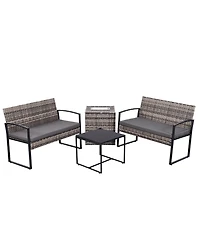 Boyel Living 4-Piece Outdoor Patio Set with Ice Bucket Table, Pe Rattan Conversation Storage, Waterproof Cushions