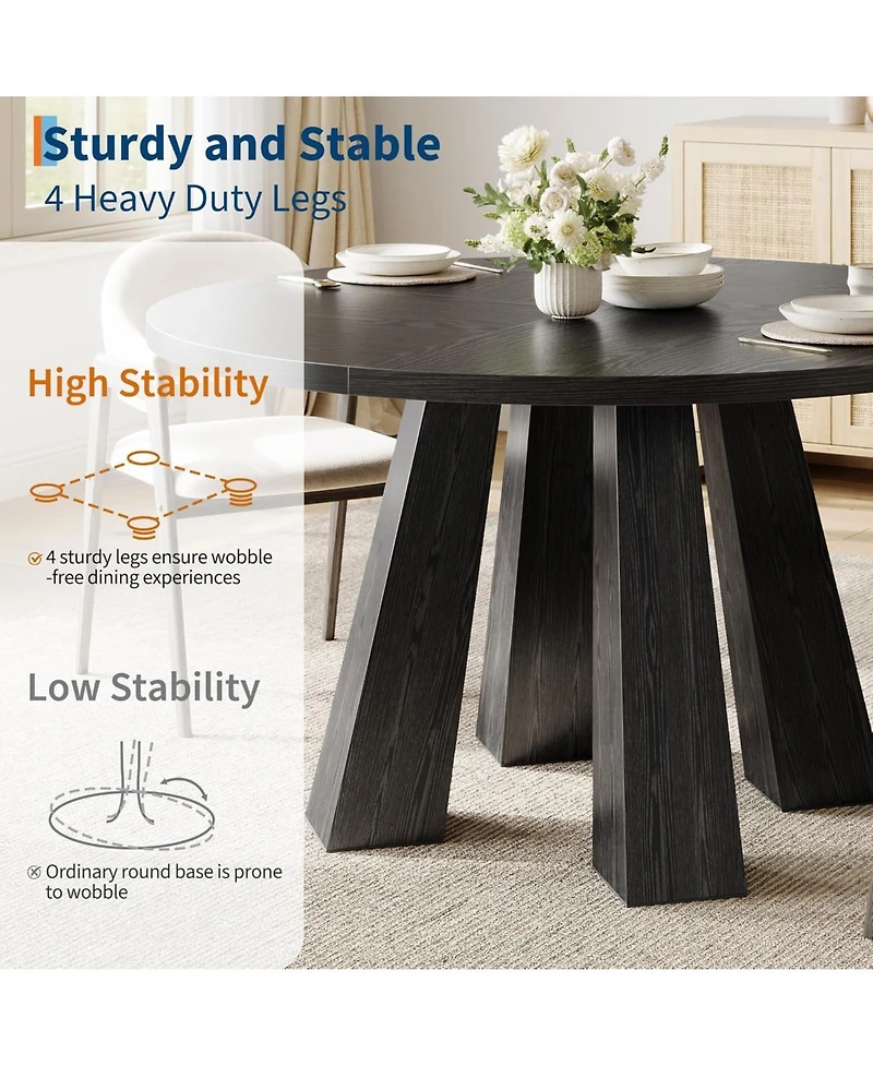 gaomon Dining Table for 4, 47 Inch Kitchen Table, Round Room with Sturdy Base Room, (Table Only)