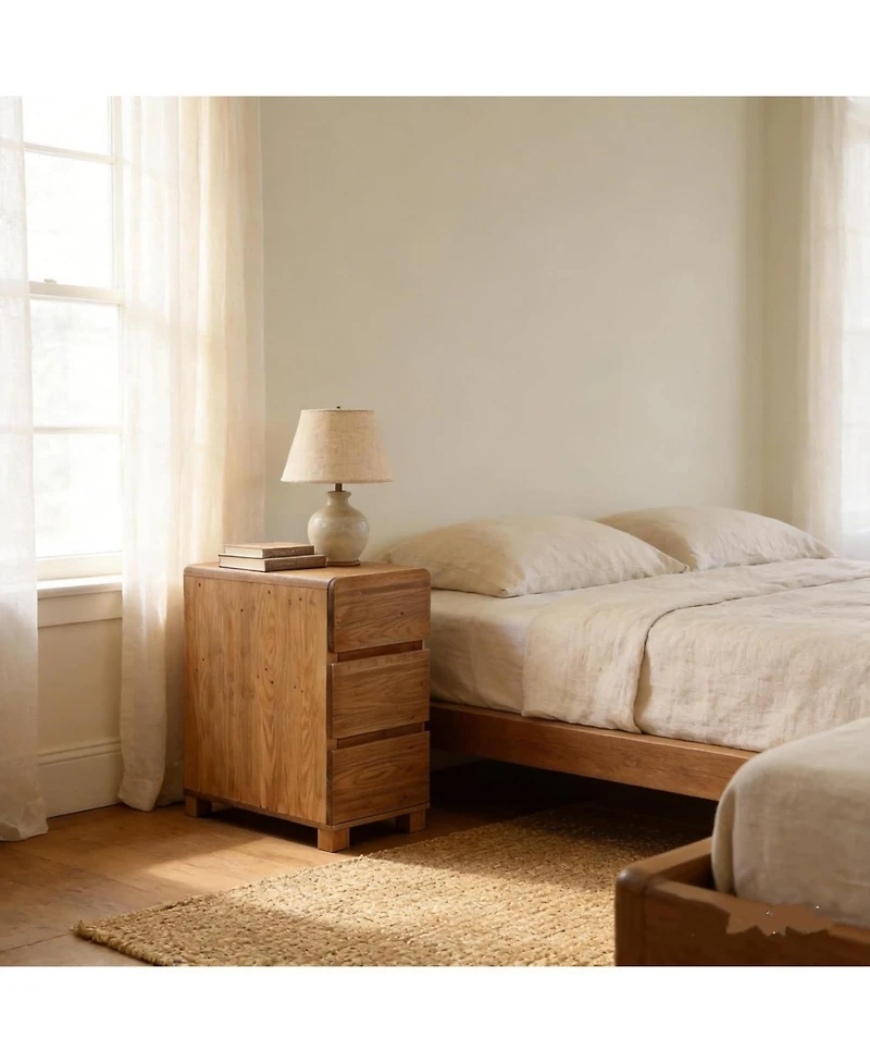 Tribesigns Solid Wood Nightstand with 3 Drawers, Rustic Style