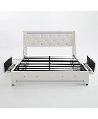 Streamdale Furniture Full Size Upholstered Wingback Bed Frame with Led, Storage and Charging Station