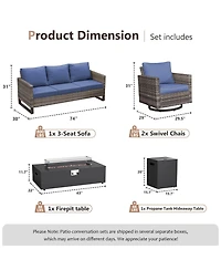 Pocassy Outdoor Patio Furniture Set with Fire Pit Table, Rattan Wicker Swivel Rocker Chairs Sets Glider Chair and Kit